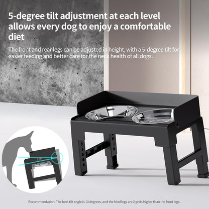 Elevated Dog Bowls for Medium and Large Dogs, Spill-Proof Tiltable Dog Feeder with Slow Feeder Bowl and Stainless Steel Water Bowl, 6-Height Adjustable Raised Dog Bowl Stand