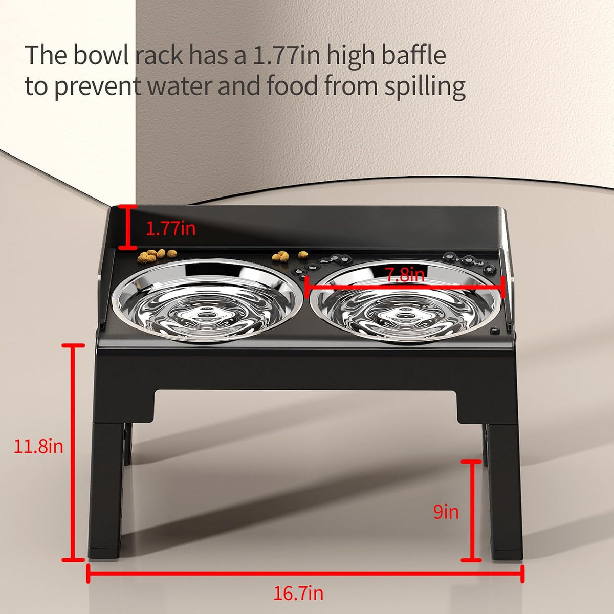 Elevated Dog Bowls for Medium and Large Dogs, Spill-Proof Tiltable Dog Feeder with Slow Feeder Bowl and Stainless Steel Water Bowl, 6-Height Adjustable Raised Dog Bowl Stand