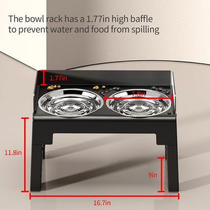 Elevated Dog Bowls for Medium and Large Dogs, Spill-Proof Tiltable Dog Feeder with Slow Feeder Bowl and Stainless Steel Water Bowl, 6-Height Adjustable Raised Dog Bowl Stand