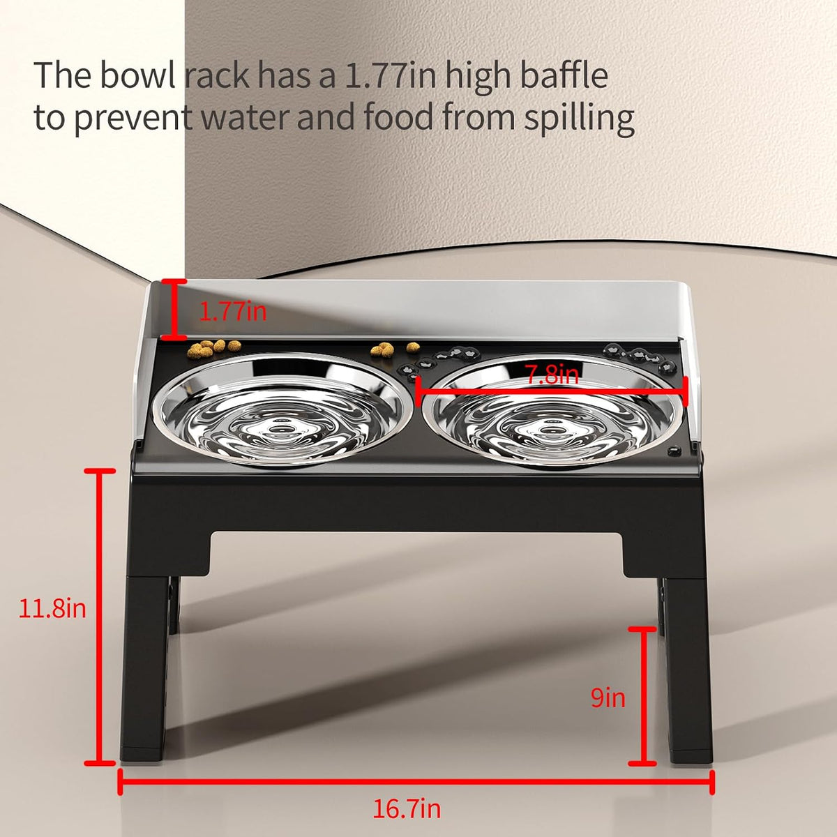 Elevated Dog Bowls for Medium and Large Dogs, Spill-Proof Tiltable Dog Feeder with Slow Feeder Bowl and Stainless Steel Water Bowl, 6-Height Adjustable Raised Dog Bowl Stand