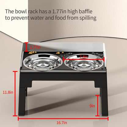 Elevated Dog Bowls for Medium and Large Dogs, Spill-Proof Tiltable Dog Feeder with Slow Feeder Bowl and Stainless Steel Water Bowl, 6-Height Adjustable Raised Dog Bowl Stand