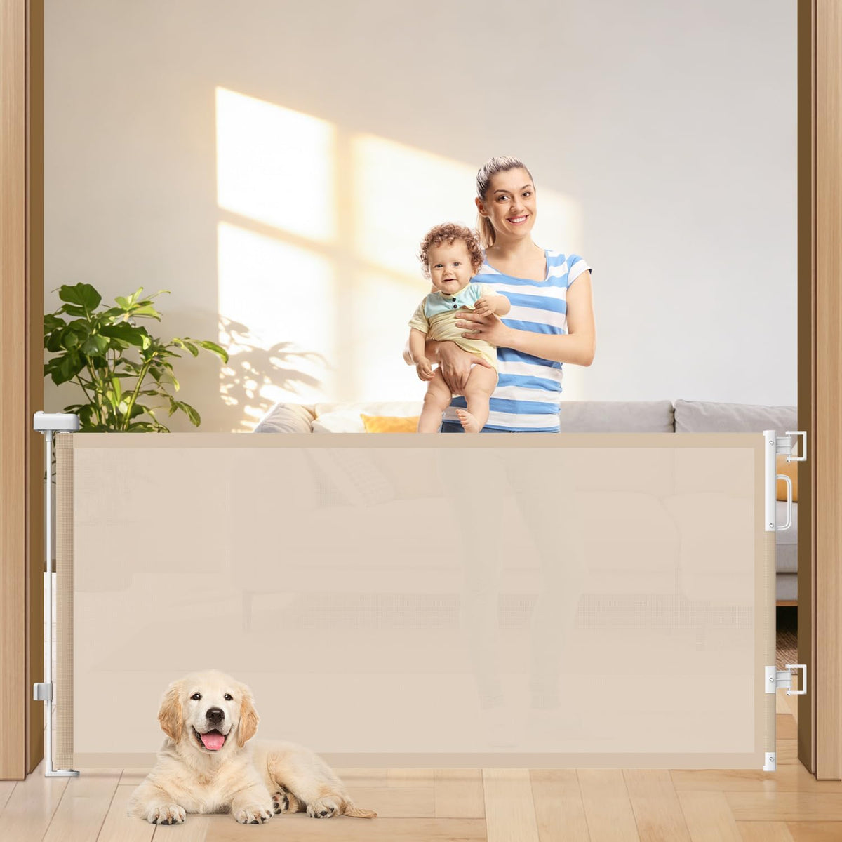 Retractable Baby Gates for Doorway, 58" Wide Mesh Dog Gate for Stair