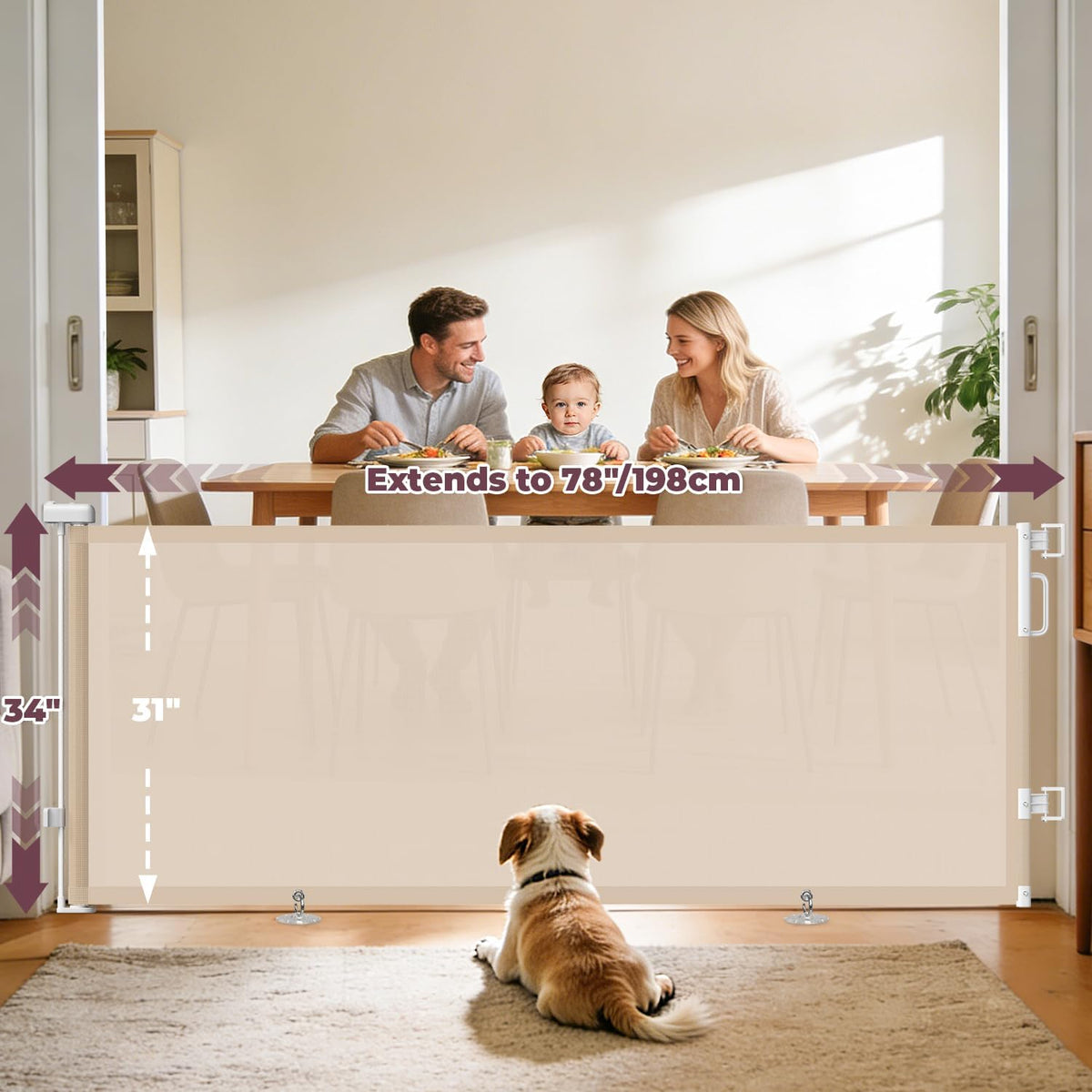 Retractable Baby Gates for Doorway, 58" Wide Mesh Dog Gate for Stair