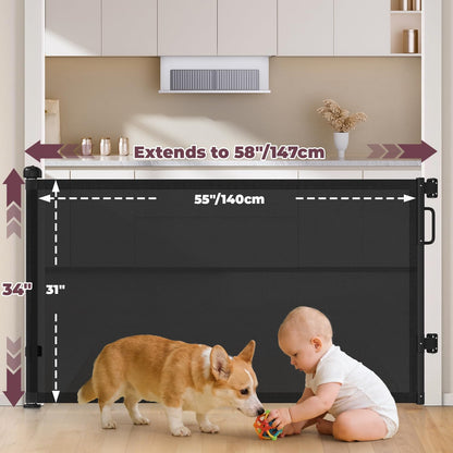Retractable Baby Gates for Doorway, 58" Wide Mesh Dog Gate for Stair