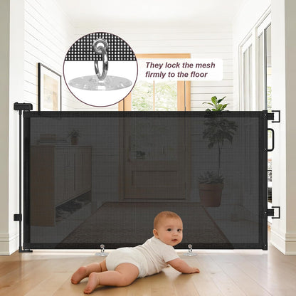 Retractable Baby Gates for Doorway, 58" Wide Mesh Dog Gate for Stair