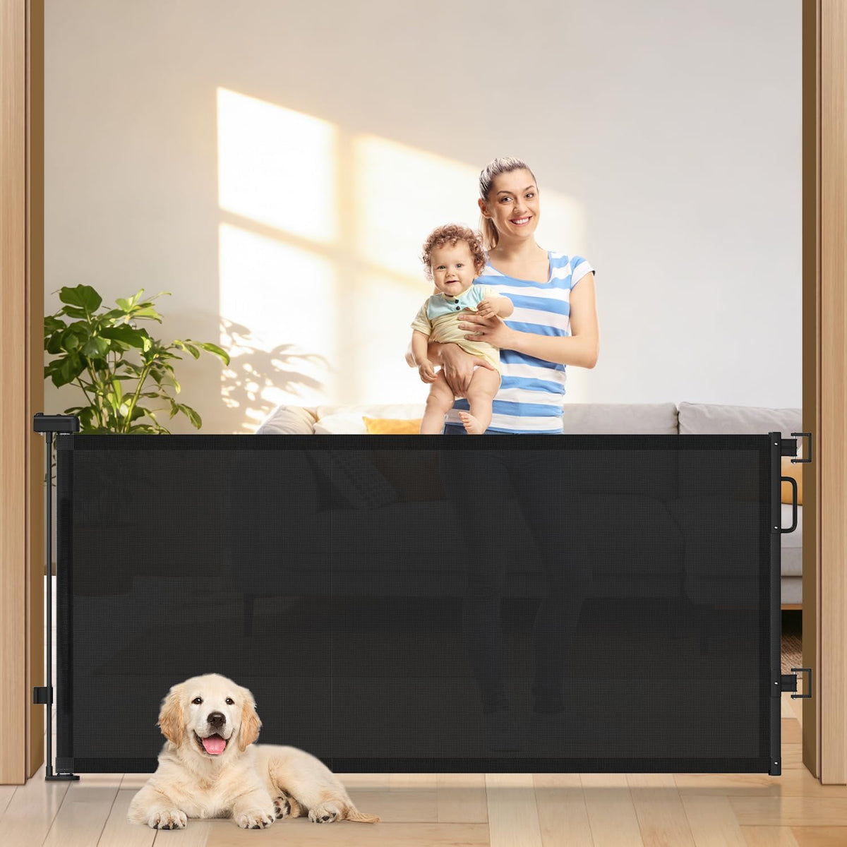 Retractable Baby Gates for Doorway, 58" Wide Mesh Dog Gate for Stair