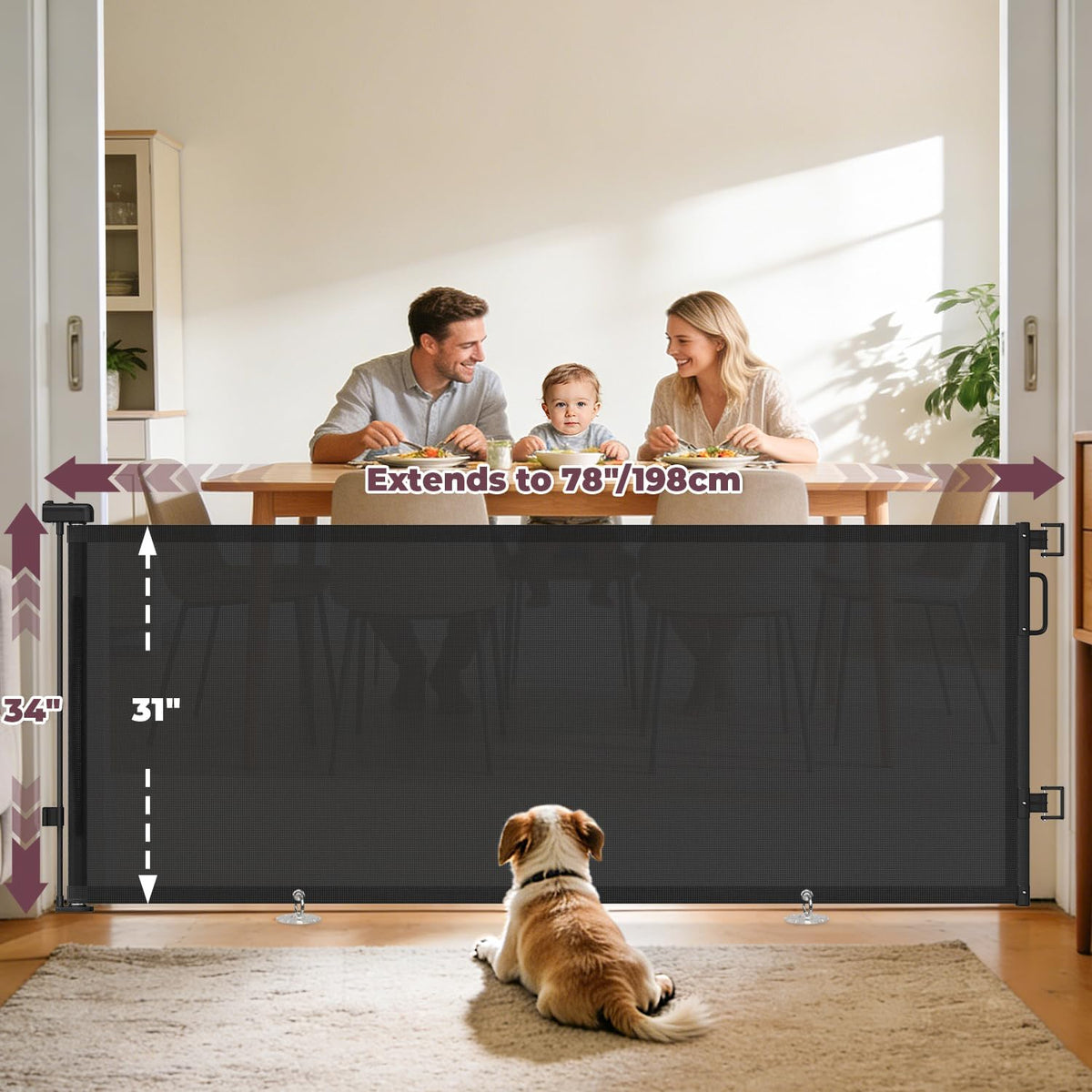 Retractable Baby Gates for Doorway, 58" Wide Mesh Dog Gate for Stair