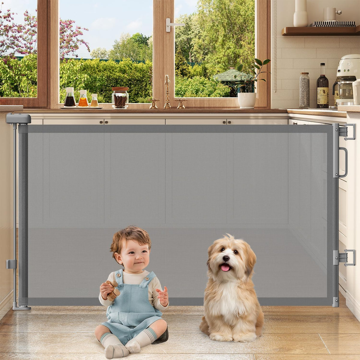 Retractable Baby Gates for Doorway, 58" Wide Mesh Dog Gate for Stair