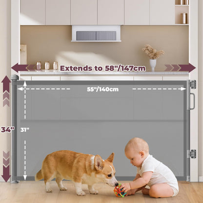 Retractable Baby Gates for Doorway, 58" Wide Mesh Dog Gate for Stair