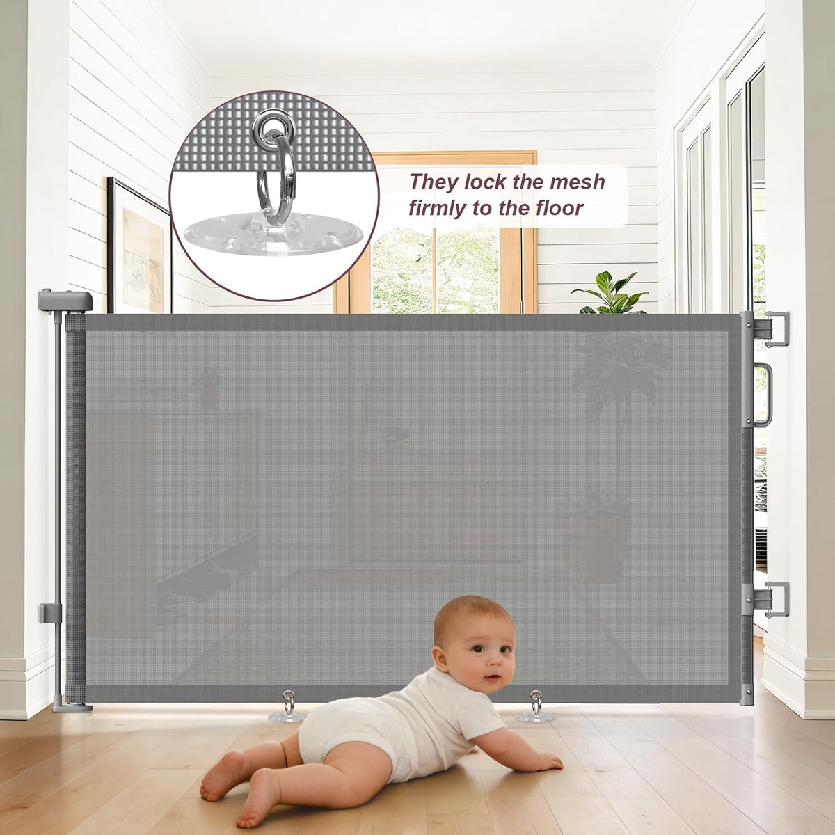 Retractable Baby Gates for Doorway, 58" Wide Mesh Dog Gate for Stair