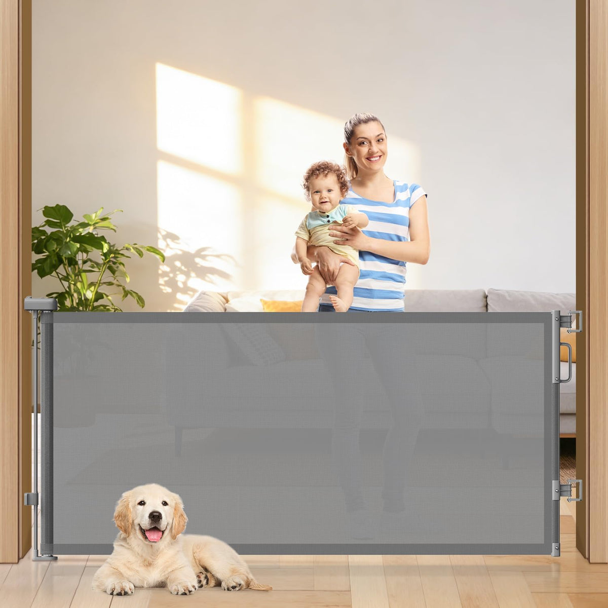 Retractable Baby Gates for Doorway, 58" Wide Mesh Dog Gate for Stair