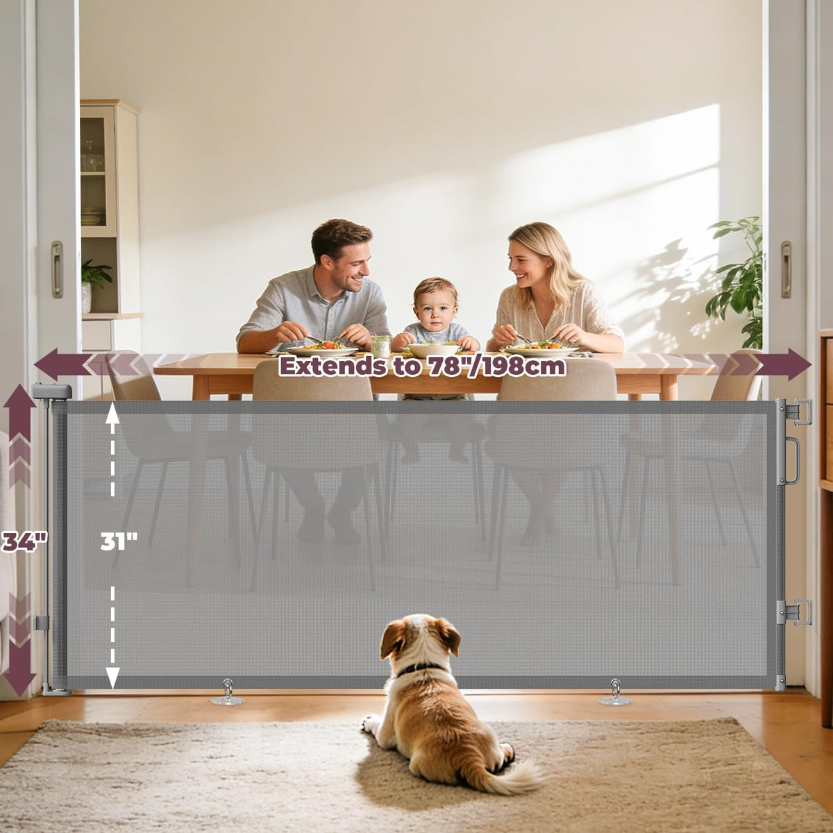 Retractable Baby Gates for Doorway, 58" Wide Mesh Dog Gate for Stair