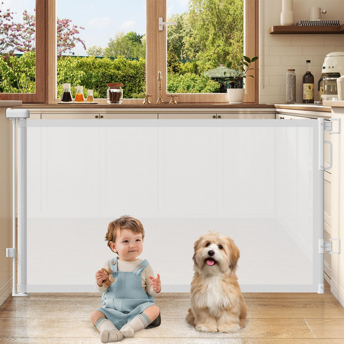 Retractable Baby Gates for Doorway, 58" Wide Mesh Dog Gate for Stair