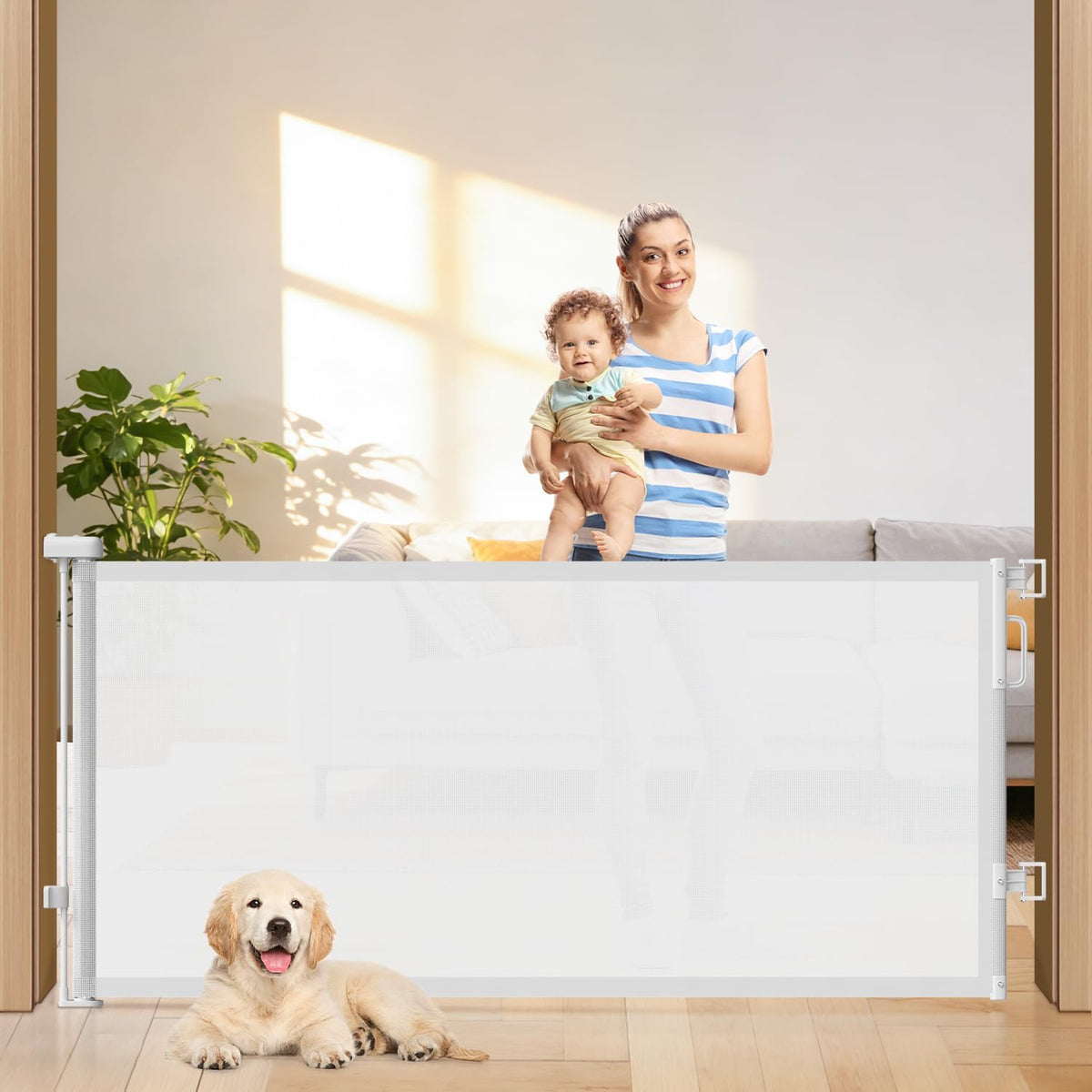 Retractable Baby Gates for Doorway, 58" Wide Mesh Dog Gate for Stair