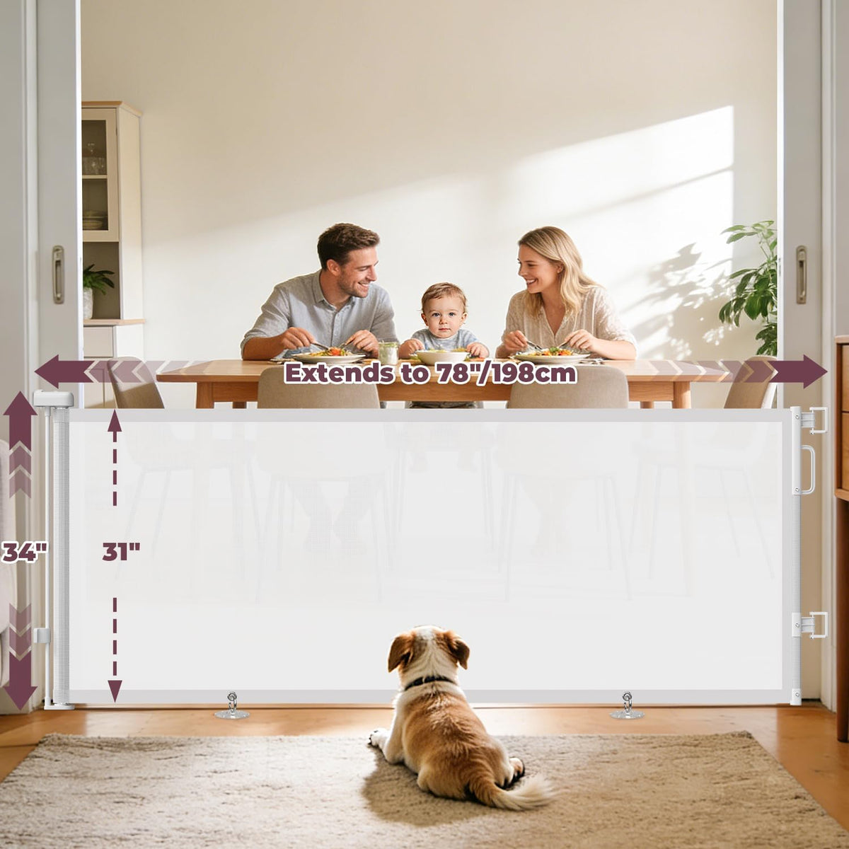 Retractable Baby Gates for Doorway, 58" Wide Mesh Dog Gate for Stair