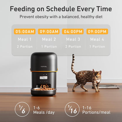 Automatic Cat Feeder, 3L Cat Food Dispenser with Anti-Jam Design, Over 180-day Battery Life, 1-6 Meals Per Day with Stainless Steel Cat Bowl, Keep Dry Food Fresh, Timed Pet Feeder Also for Small Dog