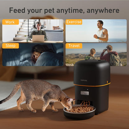 Automatic Cat Feeder, 3L Cat Food Dispenser with Anti-Jam Design, Over 180-day Battery Life, 1-6 Meals Per Day with Stainless Steel Cat Bowl, Keep Dry Food Fresh, Timed Pet Feeder Also for Small Dog