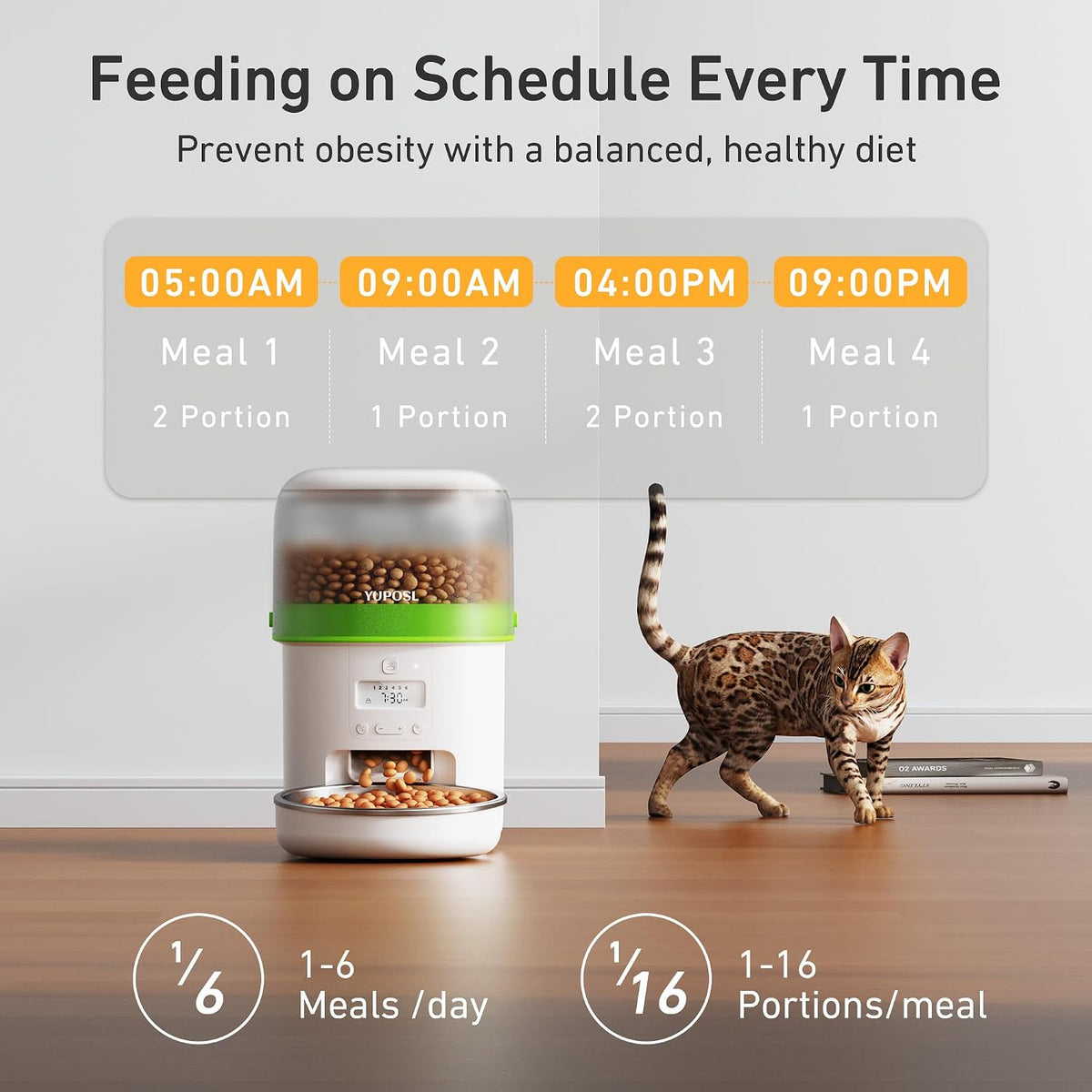 Automatic Cat Feeder, 3L Cat Food Dispenser with Anti-Jam Design, Over 180-day Battery Life, 1-6 Meals Per Day with Stainless Steel Cat Bowl, Keep Dry Food Fresh, Timed Pet Feeder Also for Small Dog