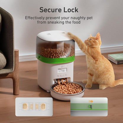 Automatic Cat Feeder, 3L Cat Food Dispenser with Anti-Jam Design, Over 180-day Battery Life, 1-6 Meals Per Day with Stainless Steel Cat Bowl, Keep Dry Food Fresh, Timed Pet Feeder Also for Small Dog