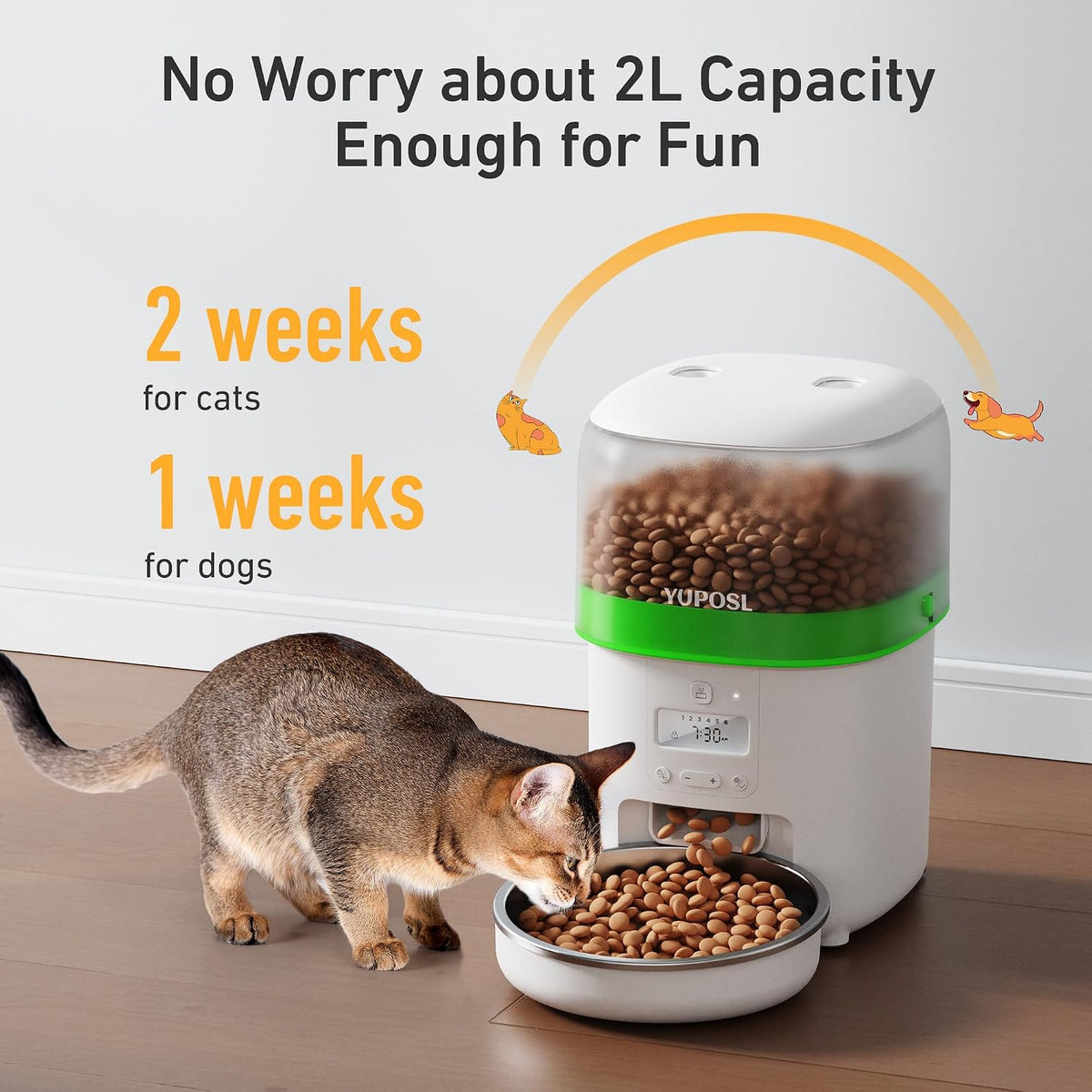 Automatic Cat Feeder, 3L Cat Food Dispenser with Anti-Jam Design, Over 180-day Battery Life, 1-6 Meals Per Day with Stainless Steel Cat Bowl, Keep Dry Food Fresh, Timed Pet Feeder Also for Small Dog