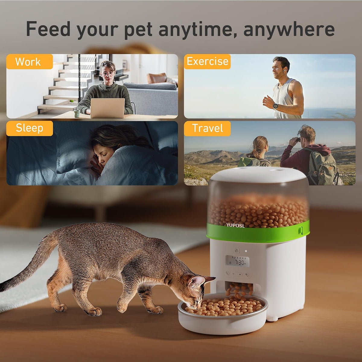 Automatic Cat Feeder, 3L Cat Food Dispenser with Anti-Jam Design, Over 180-day Battery Life, 1-6 Meals Per Day with Stainless Steel Cat Bowl, Keep Dry Food Fresh, Timed Pet Feeder Also for Small Dog