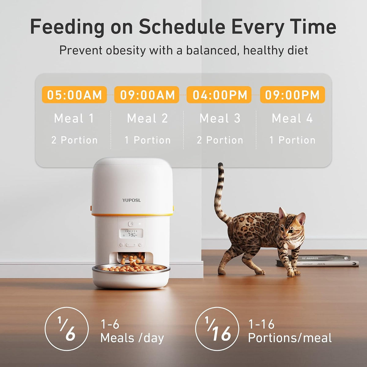 Automatic Cat Feeder, 3L Cat Food Dispenser with Anti-Jam Design, Over 180-day Battery Life, 1-6 Meals Per Day with Stainless Steel Cat Bowl, Keep Dry Food Fresh, Timed Pet Feeder Also for Small Dog