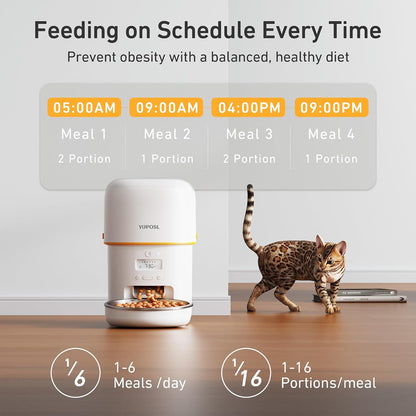 Automatic Cat Feeder, 3L Cat Food Dispenser with Anti-Jam Design, Over 180-day Battery Life, 1-6 Meals Per Day with Stainless Steel Cat Bowl, Keep Dry Food Fresh, Timed Pet Feeder Also for Small Dog