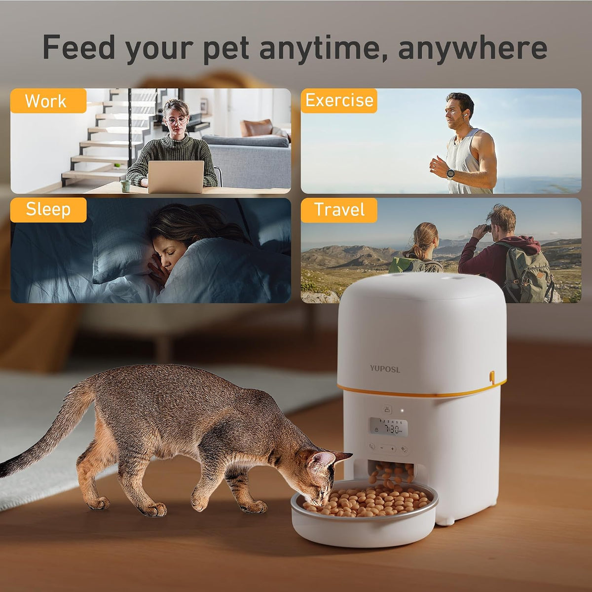 Automatic Cat Feeder, 3L Cat Food Dispenser with Anti-Jam Design, Over 180-day Battery Life, 1-6 Meals Per Day with Stainless Steel Cat Bowl, Keep Dry Food Fresh, Timed Pet Feeder Also for Small Dog