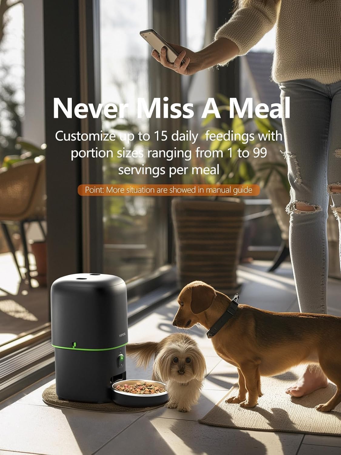 Automatic Cat Feeder, 3L Cat Food Dispenser with Anti-Jam Design, Over 180-day Battery Life, 1-6 Meals Per Day with Stainless Steel Cat Bowl, Keep Dry Food Fresh, Timed Pet Feeder Also for Small Dog