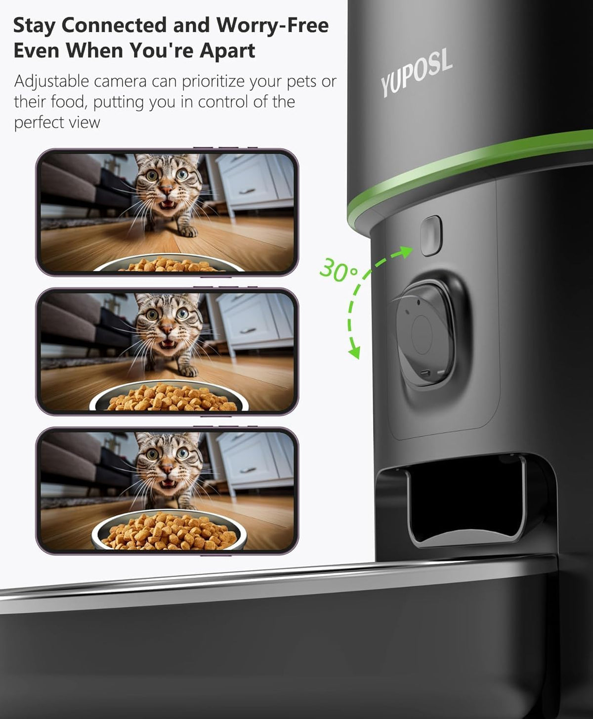 Automatic Cat Feeder, 3L Cat Food Dispenser with Anti-Jam Design, Over 180-day Battery Life, 1-6 Meals Per Day with Stainless Steel Cat Bowl, Keep Dry Food Fresh, Timed Pet Feeder Also for Small Dog