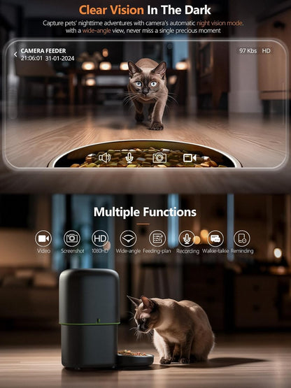 Automatic Cat Feeder, 3L Cat Food Dispenser with Anti-Jam Design, Over 180-day Battery Life, 1-6 Meals Per Day with Stainless Steel Cat Bowl, Keep Dry Food Fresh, Timed Pet Feeder Also for Small Dog