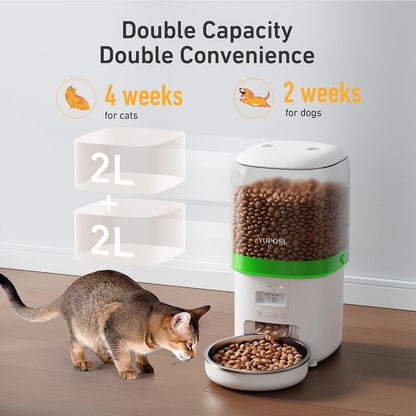 Automatic Cat Feeder, 3L Cat Food Dispenser with Anti-Jam Design, Over 180-day Battery Life, 1-6 Meals Per Day with Stainless Steel Cat Bowl, Keep Dry Food Fresh, Timed Pet Feeder Also for Small Dog
