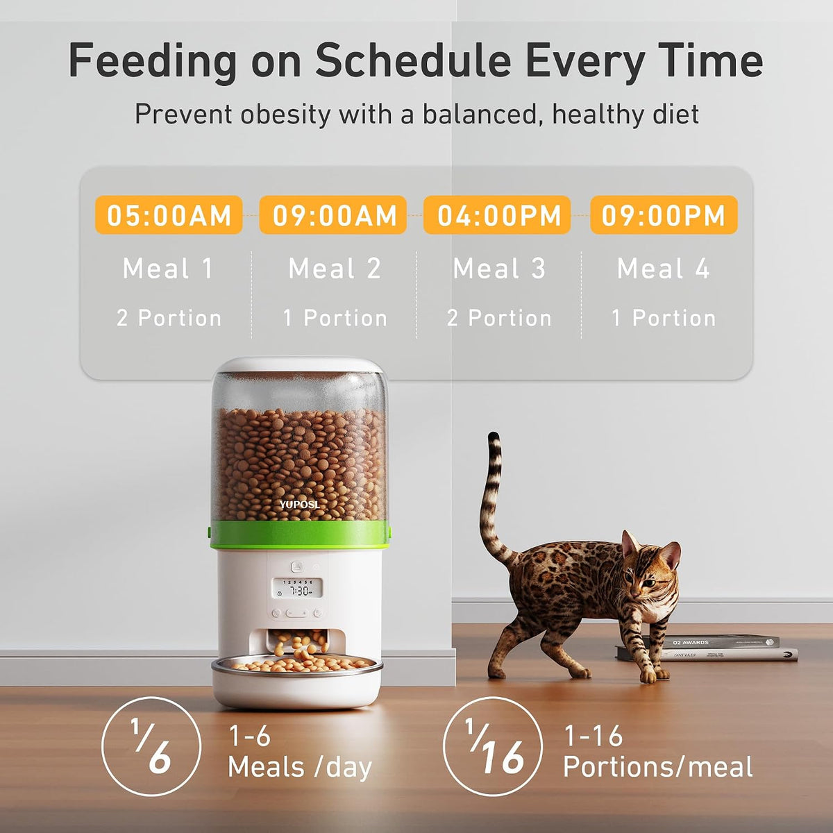 Automatic Cat Feeder, 3L Cat Food Dispenser with Anti-Jam Design, Over 180-day Battery Life, 1-6 Meals Per Day with Stainless Steel Cat Bowl, Keep Dry Food Fresh, Timed Pet Feeder Also for Small Dog