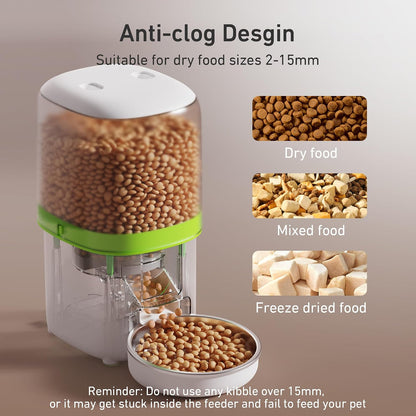 Automatic Cat Feeder, 3L Cat Food Dispenser with Anti-Jam Design, Over 180-day Battery Life, 1-6 Meals Per Day with Stainless Steel Cat Bowl, Keep Dry Food Fresh, Timed Pet Feeder Also for Small Dog