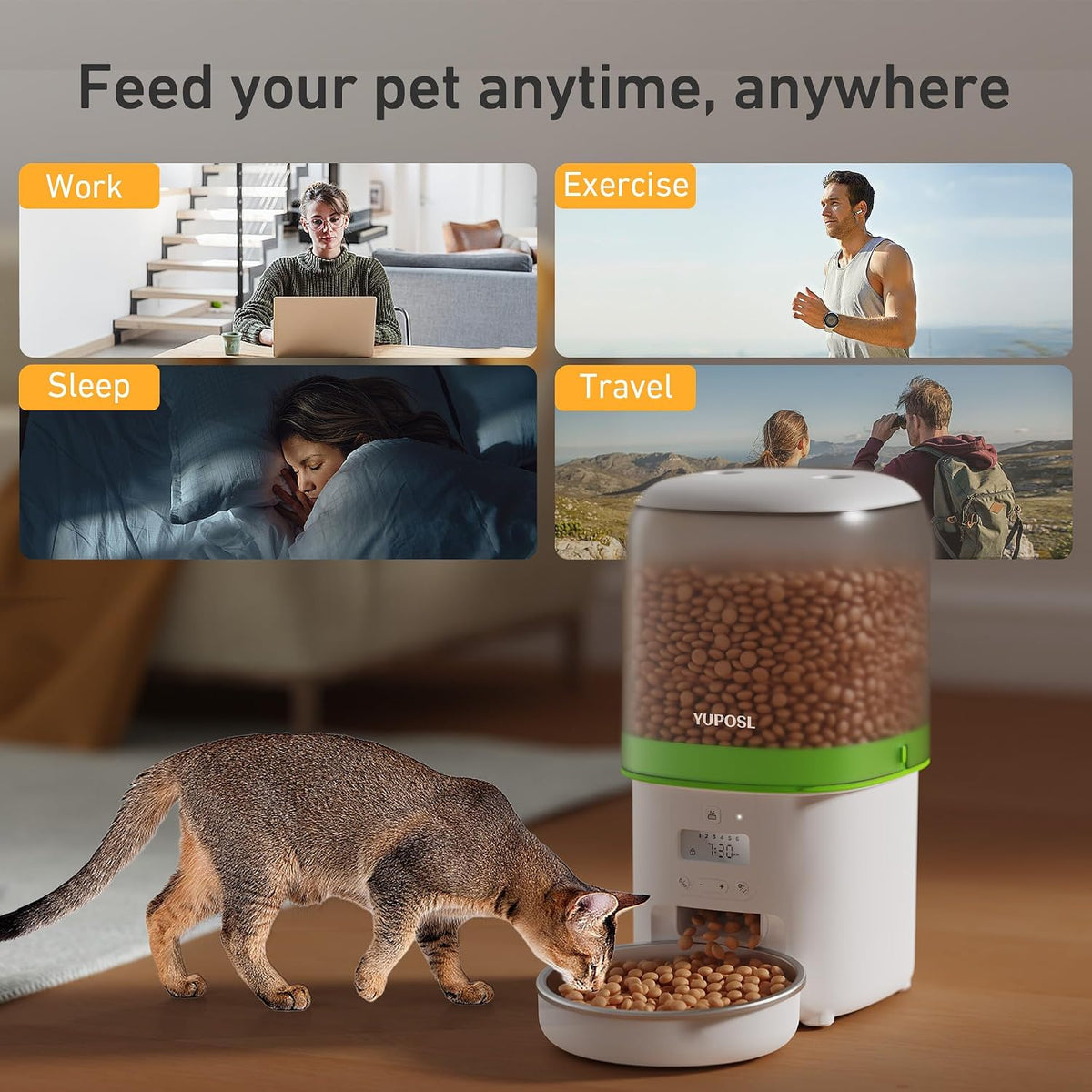 Automatic Cat Feeder, 3L Cat Food Dispenser with Anti-Jam Design, Over 180-day Battery Life, 1-6 Meals Per Day with Stainless Steel Cat Bowl, Keep Dry Food Fresh, Timed Pet Feeder Also for Small Dog