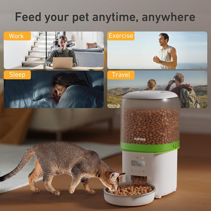 Automatic Cat Feeder, 3L Cat Food Dispenser with Anti-Jam Design, Over 180-day Battery Life, 1-6 Meals Per Day with Stainless Steel Cat Bowl, Keep Dry Food Fresh, Timed Pet Feeder Also for Small Dog