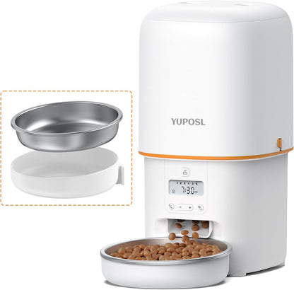 Automatic Cat Feeder, 3L Cat Food Dispenser with Anti-Jam Design, Over 180-day Battery Life, 1-6 Meals Per Day with Stainless Steel Cat Bowl, Keep Dry Food Fresh, Timed Pet Feeder Also for Small Dog