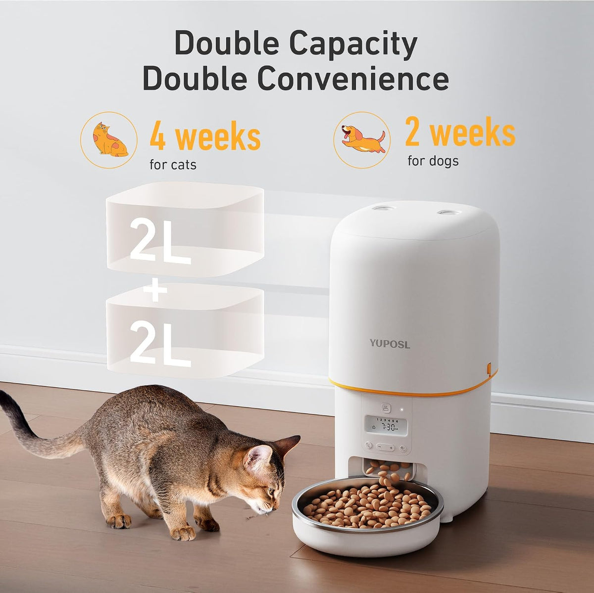 Automatic Cat Feeder, 3L Cat Food Dispenser with Anti-Jam Design, Over 180-day Battery Life, 1-6 Meals Per Day with Stainless Steel Cat Bowl, Keep Dry Food Fresh, Timed Pet Feeder Also for Small Dog