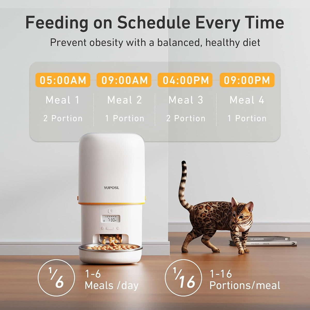 Automatic Cat Feeder, 3L Cat Food Dispenser with Anti-Jam Design, Over 180-day Battery Life, 1-6 Meals Per Day with Stainless Steel Cat Bowl, Keep Dry Food Fresh, Timed Pet Feeder Also for Small Dog