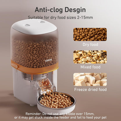 Automatic Cat Feeder, 3L Cat Food Dispenser with Anti-Jam Design, Over 180-day Battery Life, 1-6 Meals Per Day with Stainless Steel Cat Bowl, Keep Dry Food Fresh, Timed Pet Feeder Also for Small Dog