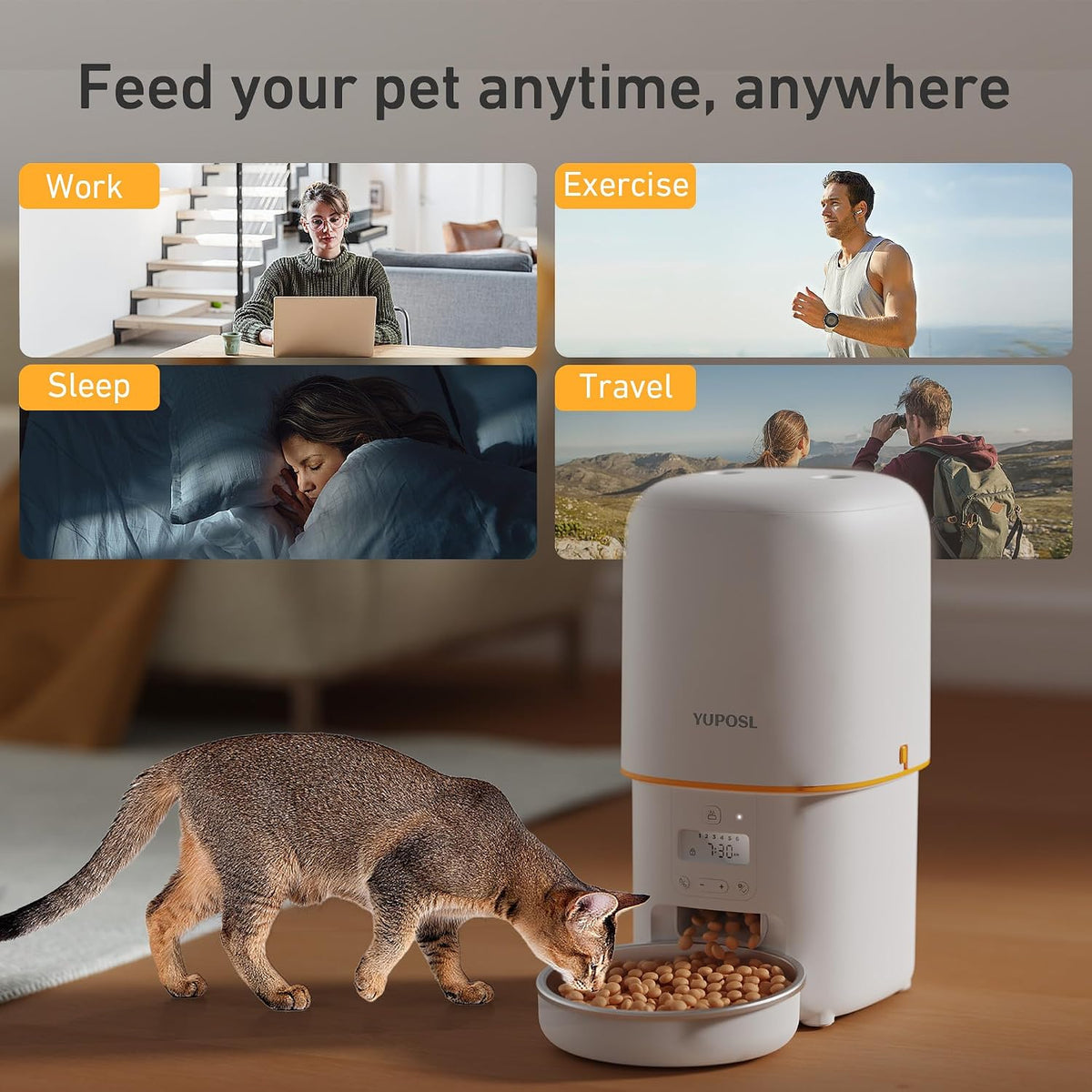 Automatic Cat Feeder, 3L Cat Food Dispenser with Anti-Jam Design, Over 180-day Battery Life, 1-6 Meals Per Day with Stainless Steel Cat Bowl, Keep Dry Food Fresh, Timed Pet Feeder Also for Small Dog