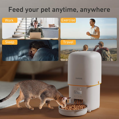 Automatic Cat Feeder, 3L Cat Food Dispenser with Anti-Jam Design, Over 180-day Battery Life, 1-6 Meals Per Day with Stainless Steel Cat Bowl, Keep Dry Food Fresh, Timed Pet Feeder Also for Small Dog