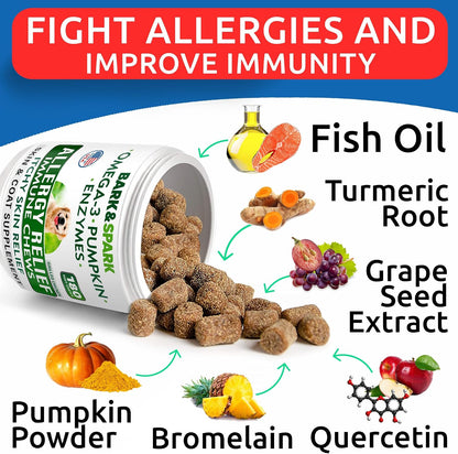 Dog Allergy Relief Chews - Skin Health & Anti-Itch Supplement with Omega-3