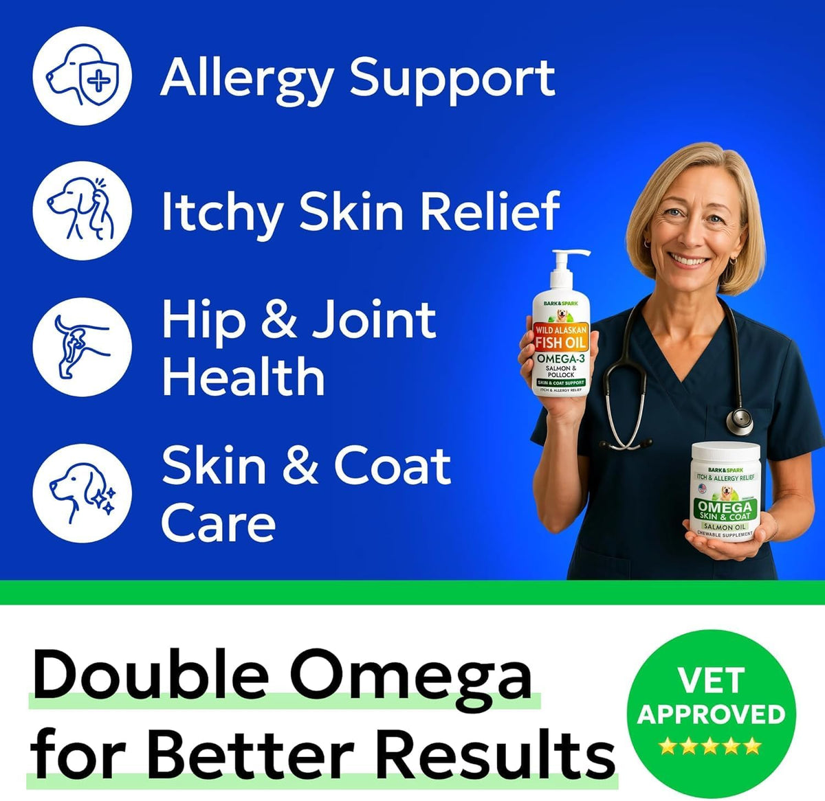Dog Allergy Relief Chews - Skin Health & Anti-Itch Supplement with Omega-3