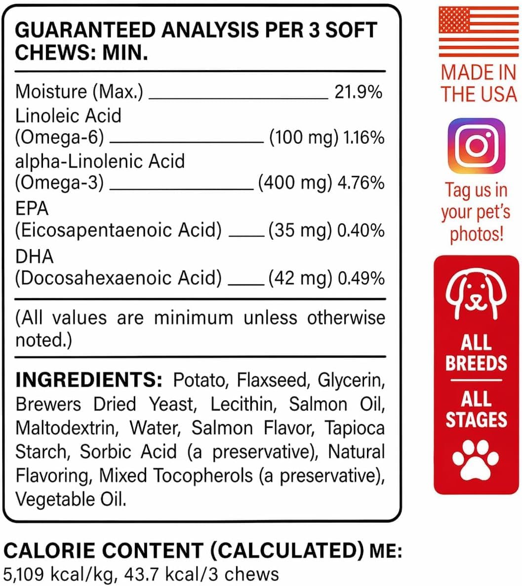 Dog Allergy Relief Chews - Skin Health & Anti-Itch Supplement with Omega-3