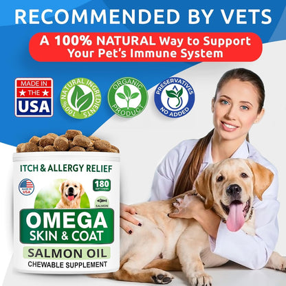 Dog Allergy Relief Chews - Skin Health & Anti-Itch Supplement with Omega-3