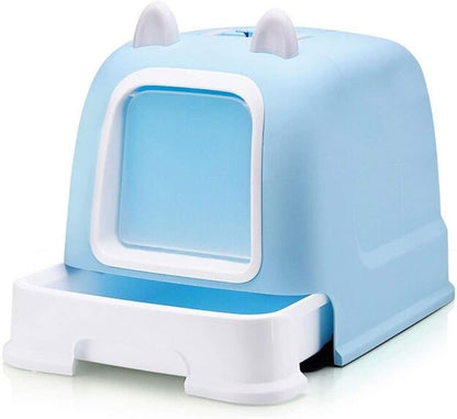 Dog Potty Training Toilet ﻿ Cat Litter Box Fully Enclosed Toilet Portable Handle Pet with Drawer Automatic(Blue)