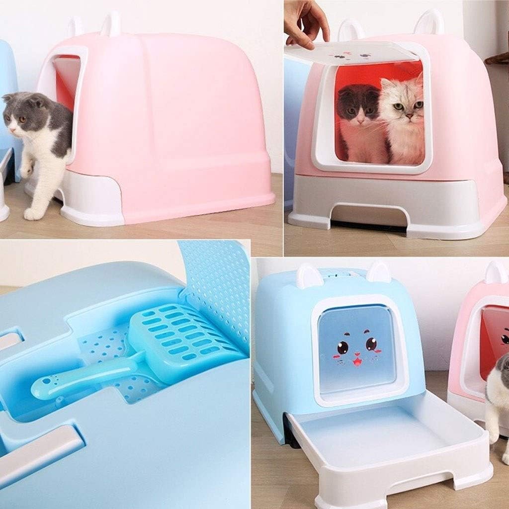 Dog Potty Training Toilet ﻿ Cat Litter Box Fully Enclosed Toilet Portable Handle Pet with Drawer Automatic(Blue)
