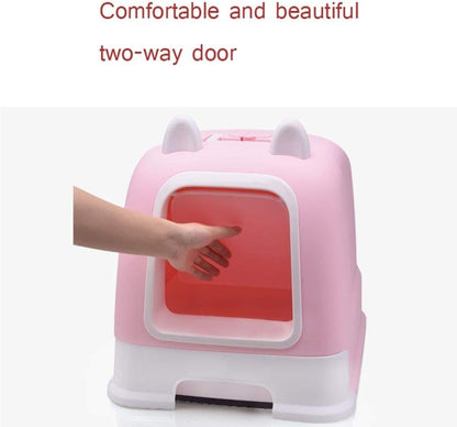 Dog Potty Training Toilet ﻿ Cat Litter Box Fully Enclosed Toilet Portable Handle Pet with Drawer Automatic(Blue)