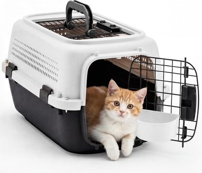 DUMOS 23" Hard-Sided Pet Carrier for Small Pets, 2 Door Cat Carrier, Black